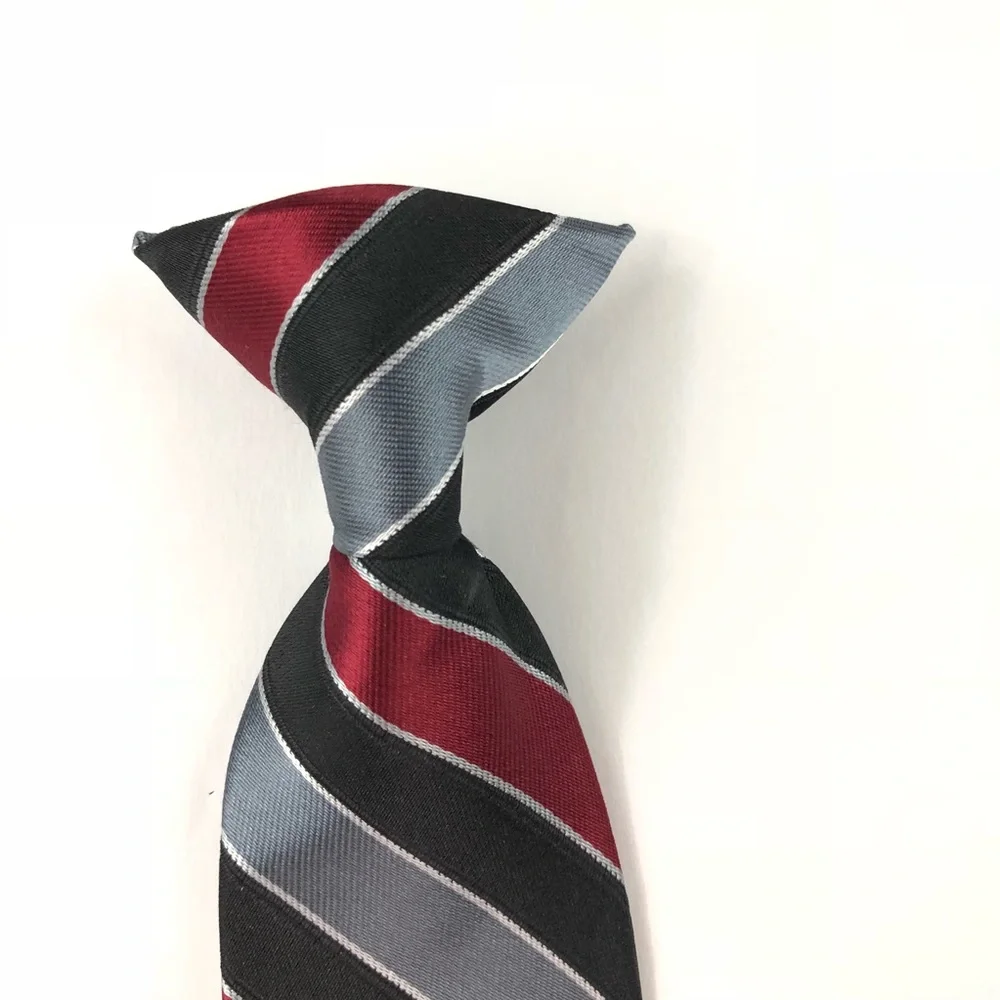 Toddler Boys Black Gray Red White Striped Clip On Neck Tie 2T